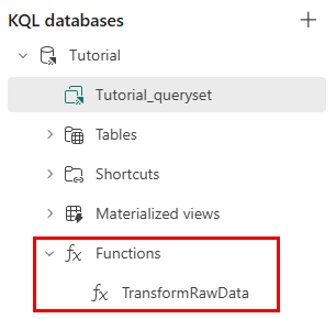 Captura de pantalla de la carpeta Functions que contiene la función TransformedData.