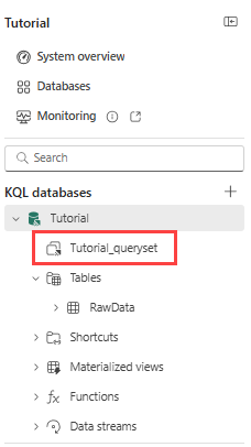 Captura de pantalla de la selección de **Tutorial_queryset** en el árbol de elementos de base de datos.