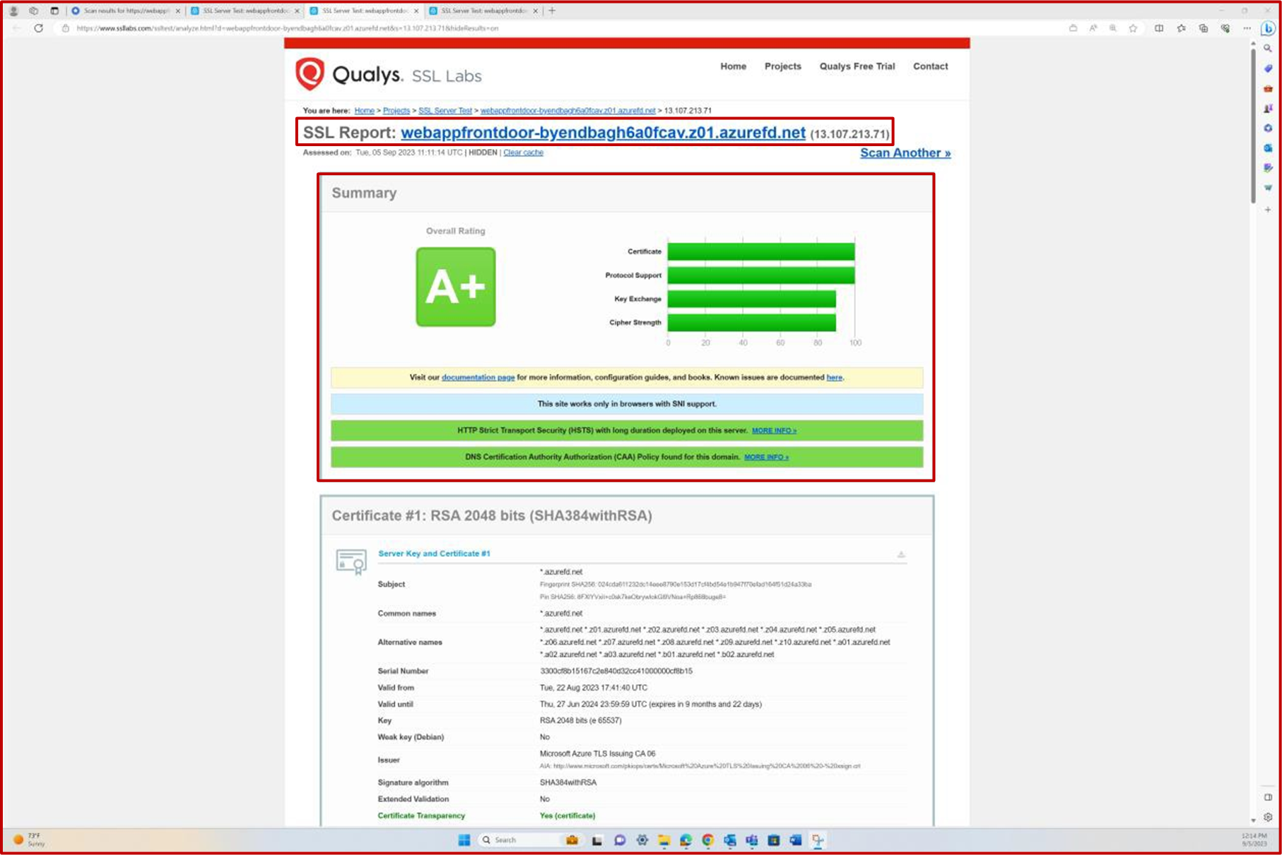 Informe de examen SSL de Qualys con certificado de clasificación A+ n.º 1.