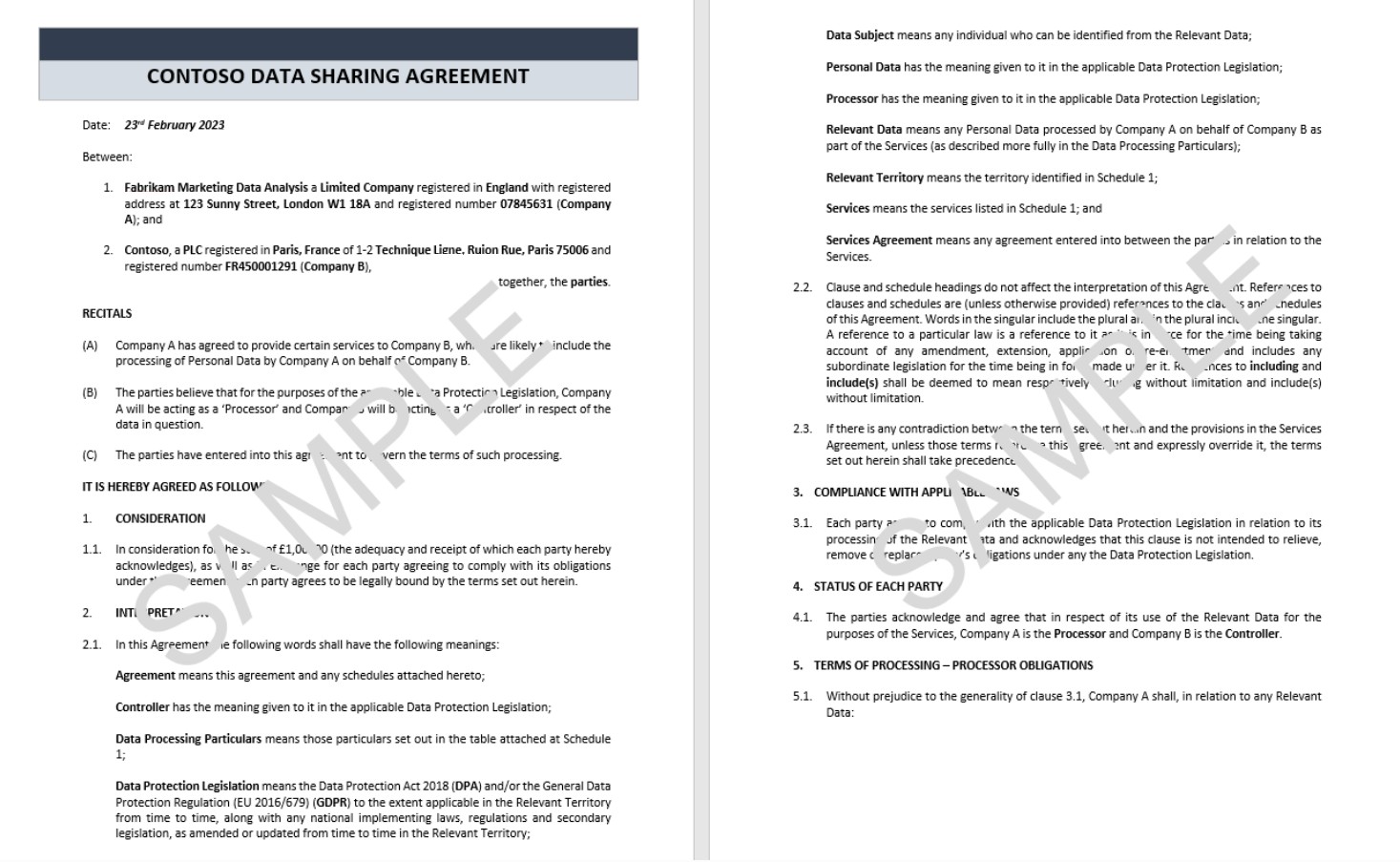 Contrato de uso compartido de datos de Contoso.
