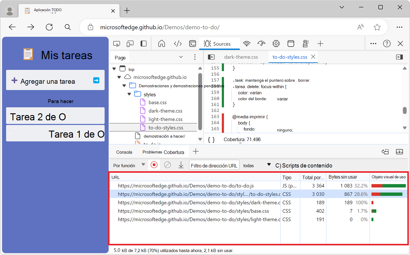Un informe de cobertura de código
