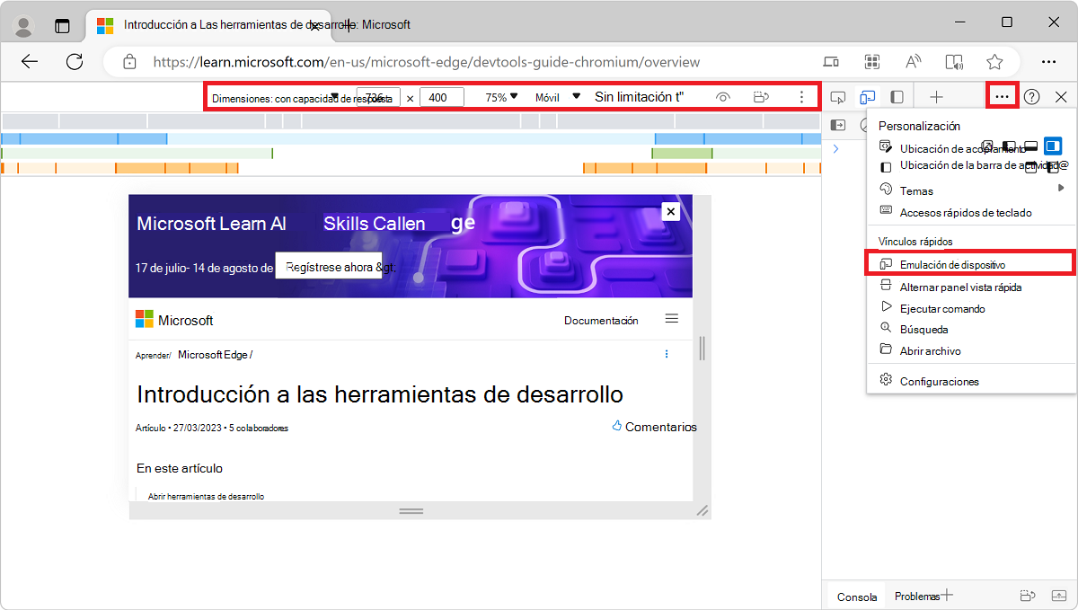 La barra de herramientas del dispositivo