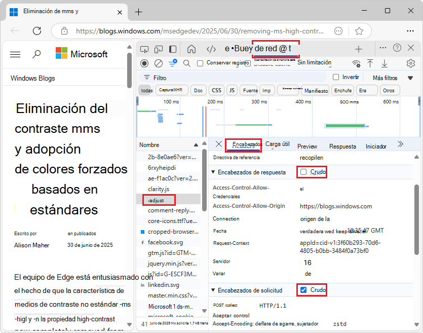 Pestaña Encabezados > Ver origen