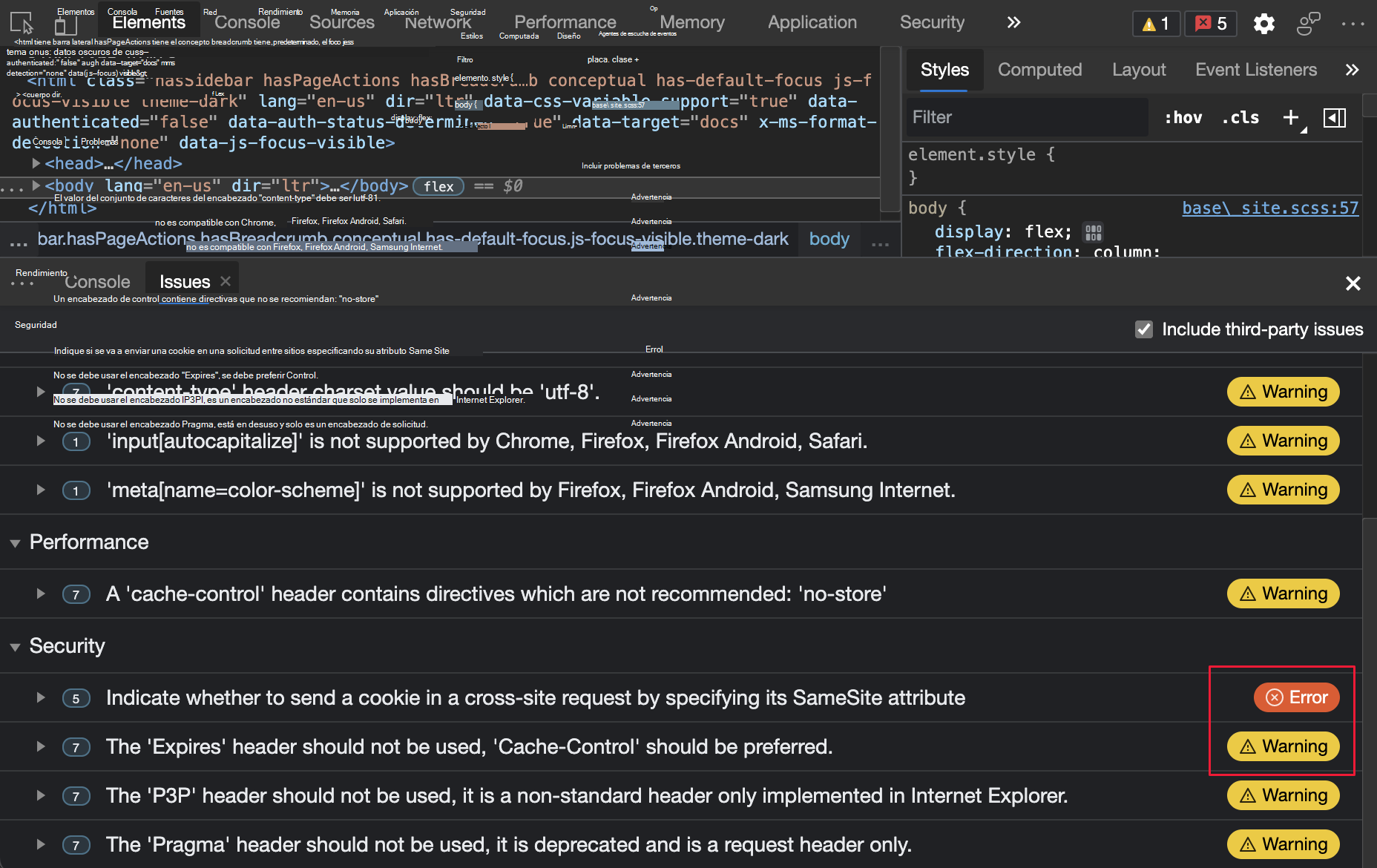 La herramienta Problemas muestra los problemas ordenados por gravedad