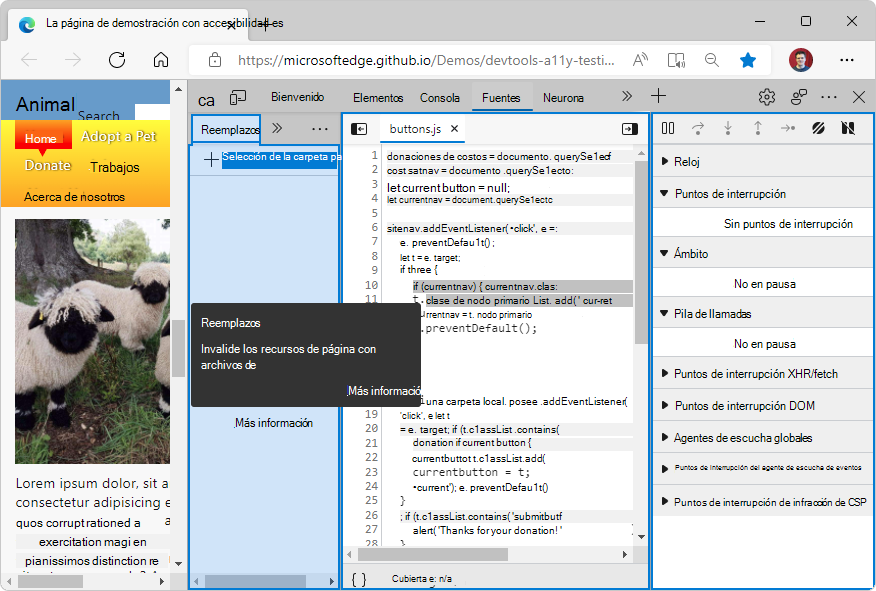Modo de información sobre herramientas de DevTools