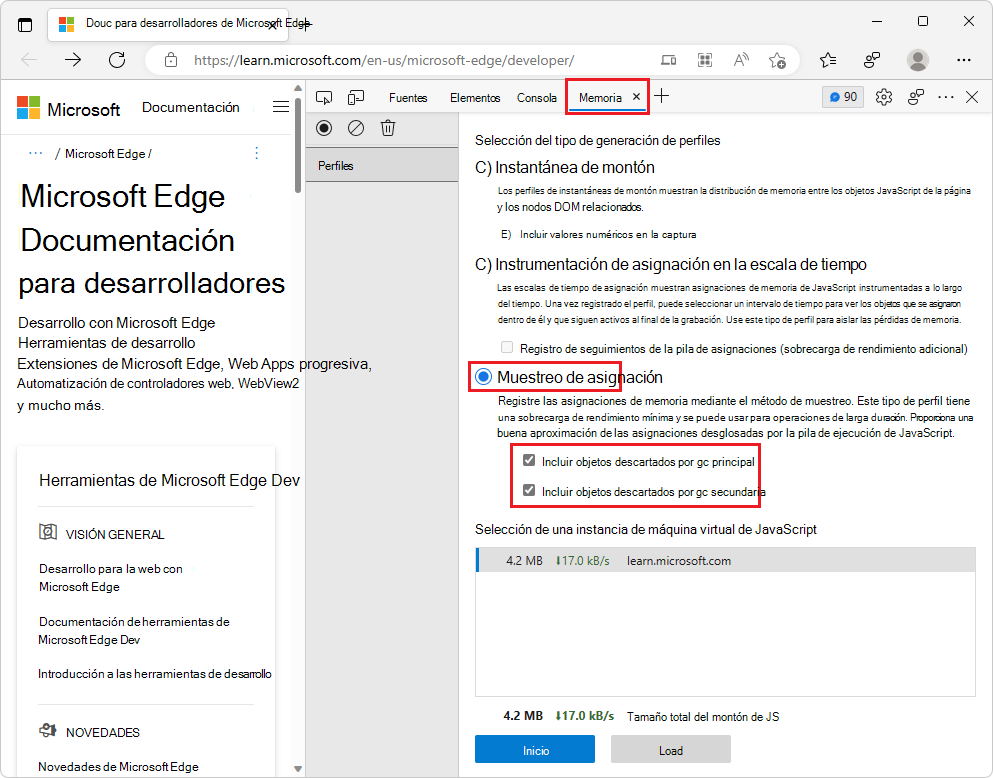 Opciones de generación de perfiles de muestreo de asignación