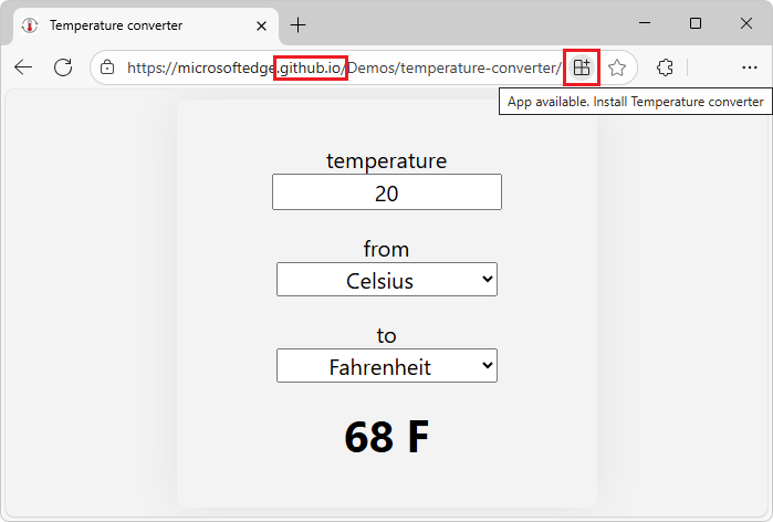 La PWA como aplicación web dentro del explorador, servida desde github.io
