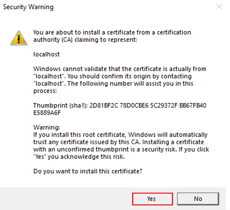 Captura de pantalla que muestra la entidad de certificación para instalar el certificado.