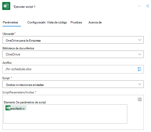 Conector de Excel Online (Empresa) completado para registrar que se han enviado invitaciones.