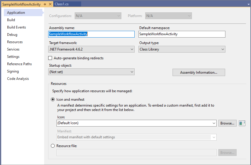 establecer las propiedades del proyecto.