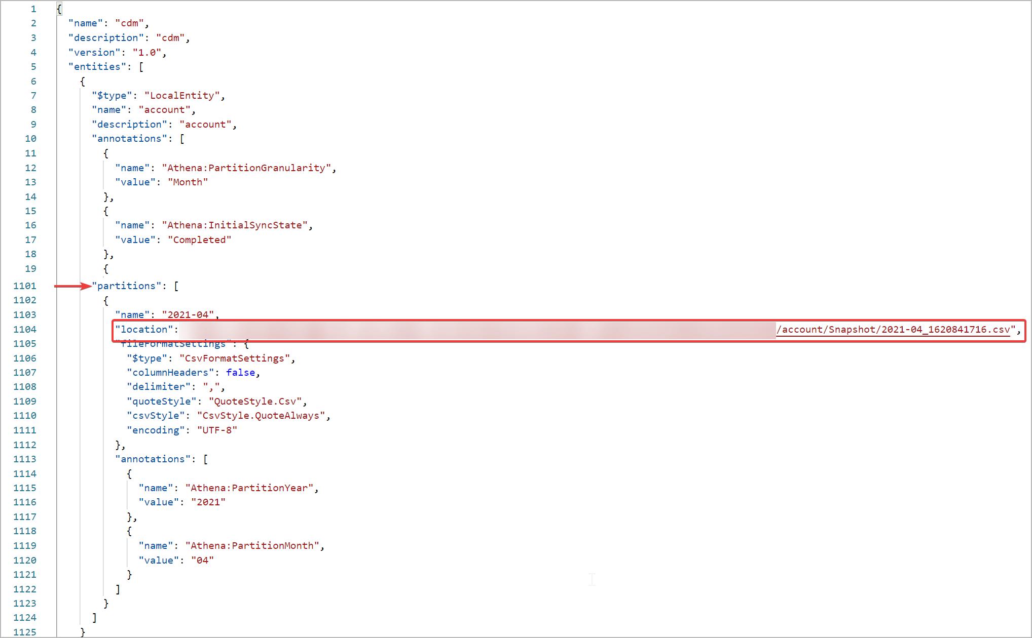 Archivo de ejemplo de instantánea model.json.