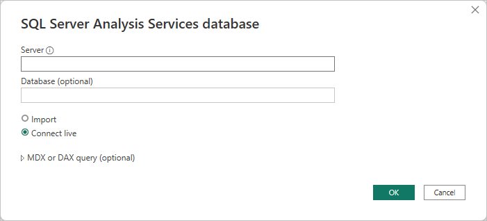 Captura de pantalla que muestra la ventana de base de datos de SQL&nbsp;Server Analysis Services.