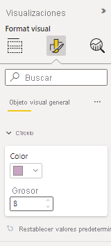 Recorte de pantalla de los elementos del panel de formato de los objetos visuales Circle Card finales.