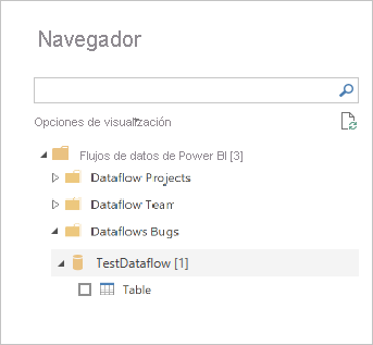 Captura de pantalla del navegador en Power BI Desktop que elige flujos de datos a los que conectarse.
