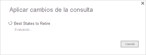 Captura de pantalla de Power&nbsp;BI Desktop que muestra el cuadro de diálogo de confirmación de los cambios aplicados de la consulta.