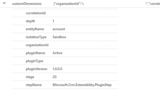 Registros de ejecución de complementos de Dataverse de Application Insights.