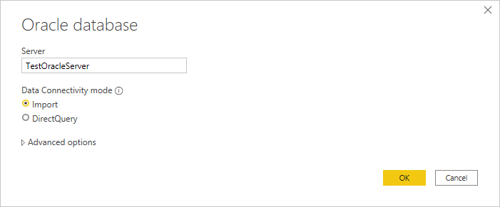 Captura de pantalla del cuadro de diálogo de conexión de base de datos de Oracle donde se escribe la información de conexión de la base de datos de Oracle.