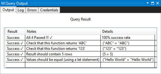 Captura de pantalla de la salida de consulta de Visual Studio M que muestra un ejemplo de velocidades de paso.