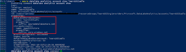 Captura de pantalla que muestra Azure C L I con la información 