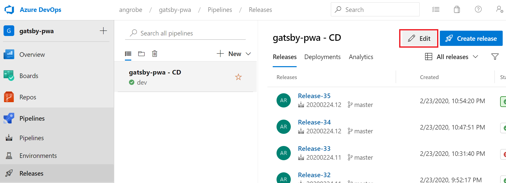 Editar el pipeline de versión