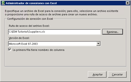 Cuadro de diálogo Administrador de conexiones de Excel