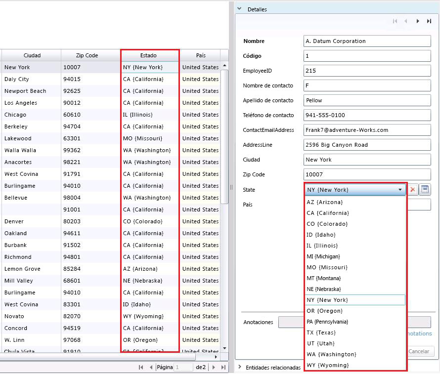 Atributo estado con código y nombres actualizados