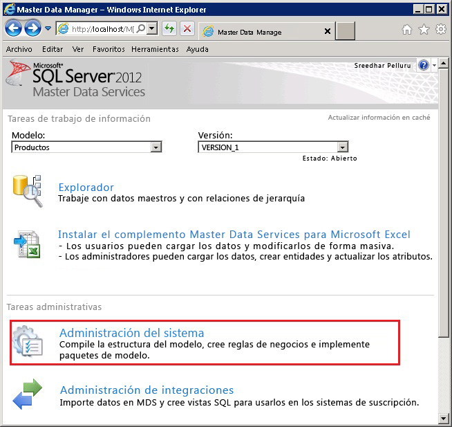 Administrador de datos maestros - Administración del sistema