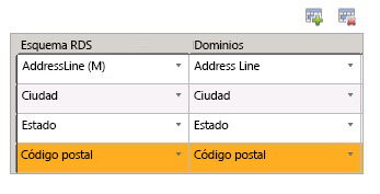 Asignar elementos de esquema RDS a dominios