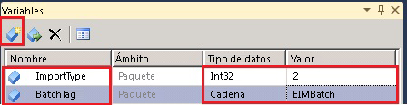 Ventana Variables de SSIS