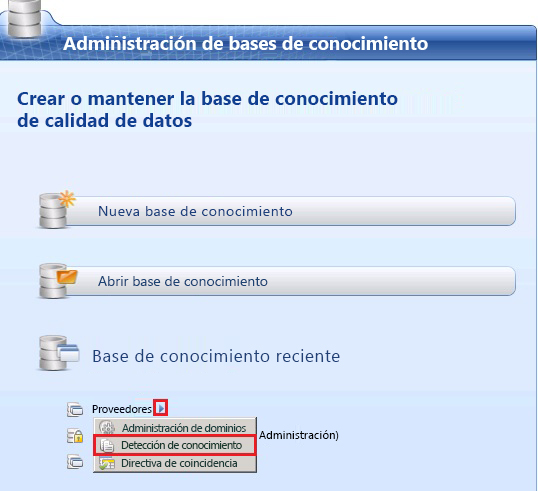 Menú Detección de conocimiento en la página principal