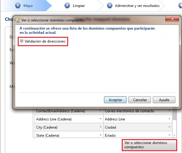 Cuadro de diálogo Ver o seleccionar dominios compuestos