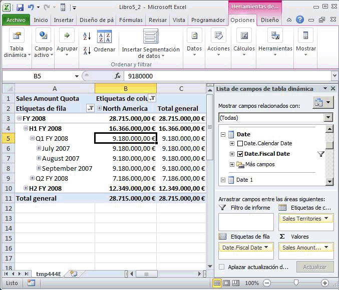 Grupo de medida Sales Quota con dimensiones correctas