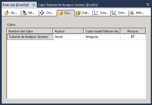 Pestaña Cubos del Diseñador de roles
