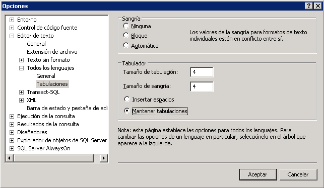 Apariencia del cuadro de diálogo Pestañas