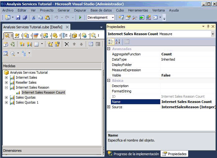 Propiedades de la medida Internet Sales Reason Count