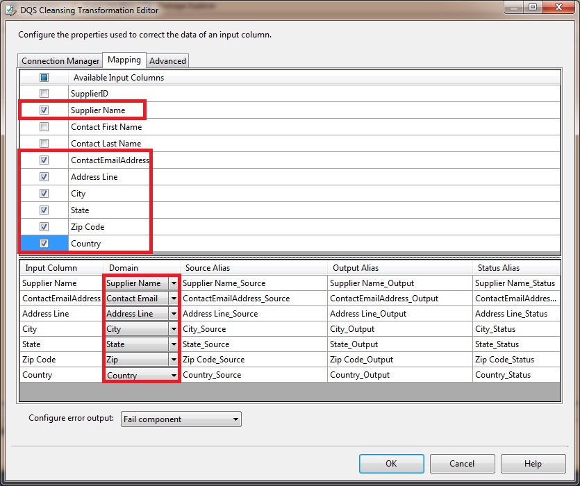 Editor de transformación de limpieza de DQS - Asignaciones