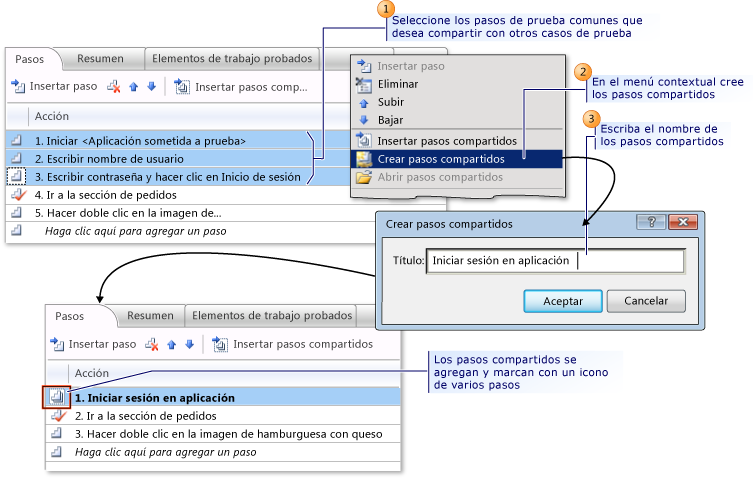 Crear pasos compartidos