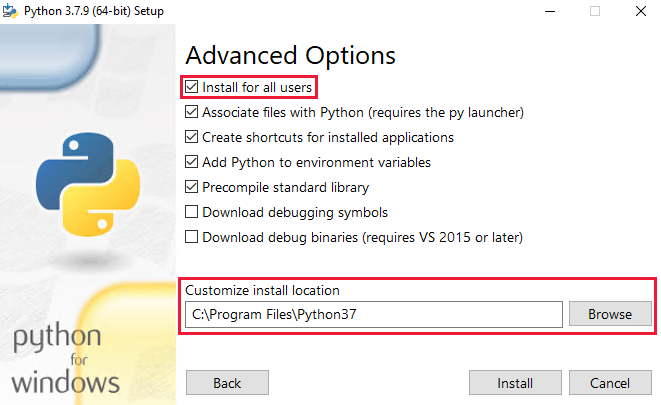 Instalación de Python&nbsp;3.7: instalación para todos los usuarios