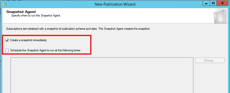 Selección para crear una instantánea inmediatamente