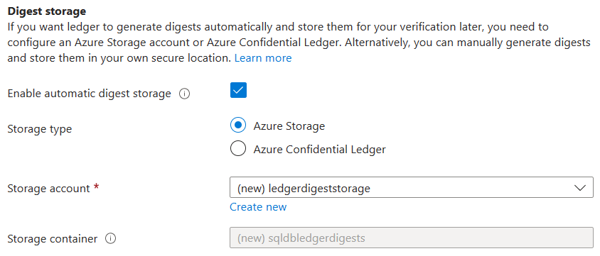 Captura de pantalla que muestra las selecciones para habilitar el almacenamiento de resumen.