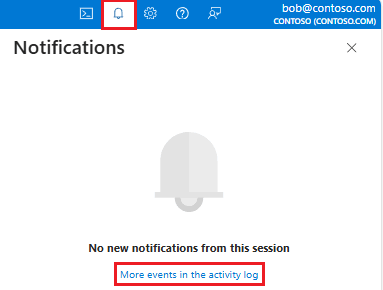 Captura de pantalla del icono de campana de notificación resaltado en Azure Portal.