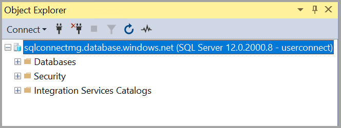 Captura de pantalla de una conexión a Azure SQL Database en el Explorador de objetos.