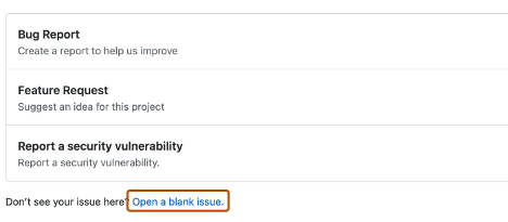 Captura de pantalla del menú de plantillas de problemas, con la opción Abrir un problema en blanco resaltada.