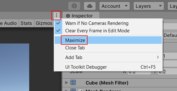 Captura de pantalla del comando Maximizar para la ventana Juego.