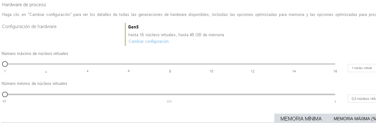 Captura de pantalla que muestra la configuración sin servidor en Azure Portal.