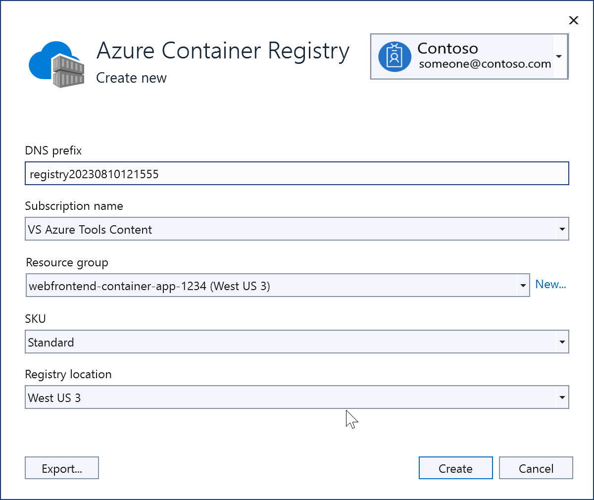 Captura de pantalla que muestra una nueva instancia de Azure Container Registry que se acaba de crear.