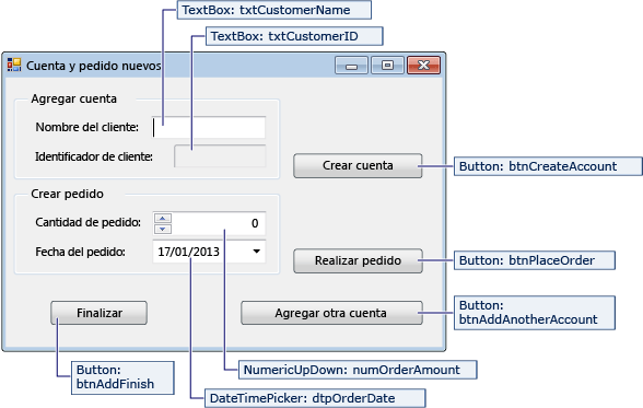 Captura de pantalla que muestra los detalles del formulario NewCustomer.