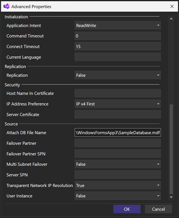 Captura de pantalla que muestra la configuración avanzada.