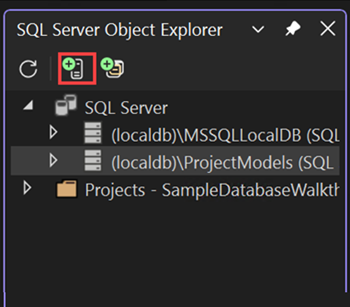 Captura de pantalla del botón Agregar SQL Server en SQL Server Object Explorer.