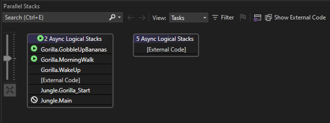Captura de pantalla de la vista Tareas después de F5.